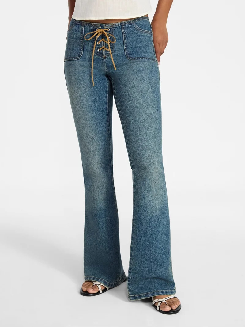 No Boundaries Lace Up Waist Bootcut Jeans, 33" Inseam, Women's XXS-XXL | Walmart (US)