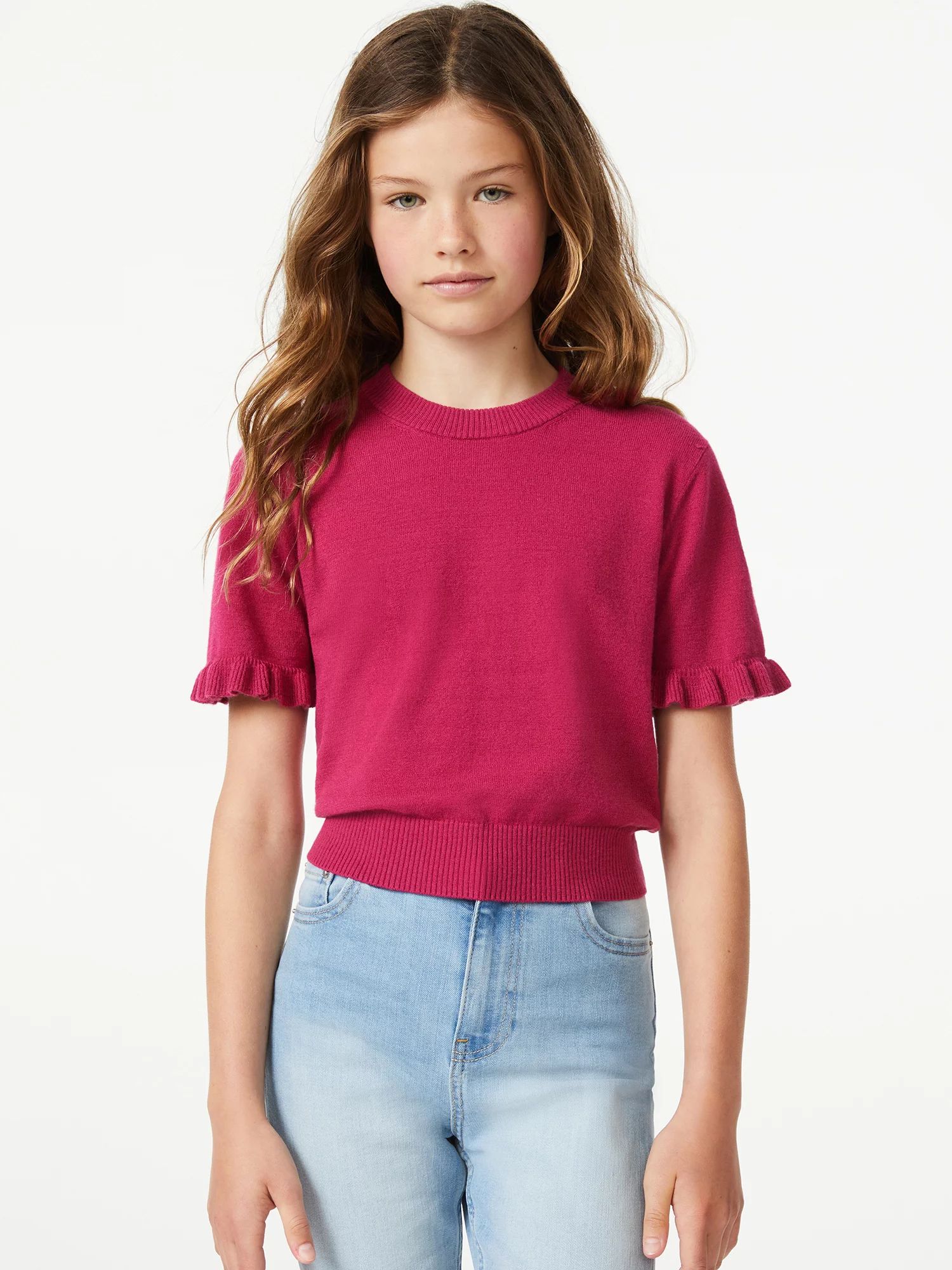 Free Assembly Girls Short Sleeve Ruffle Sweater, Sizes 4-18 | Walmart (US)
