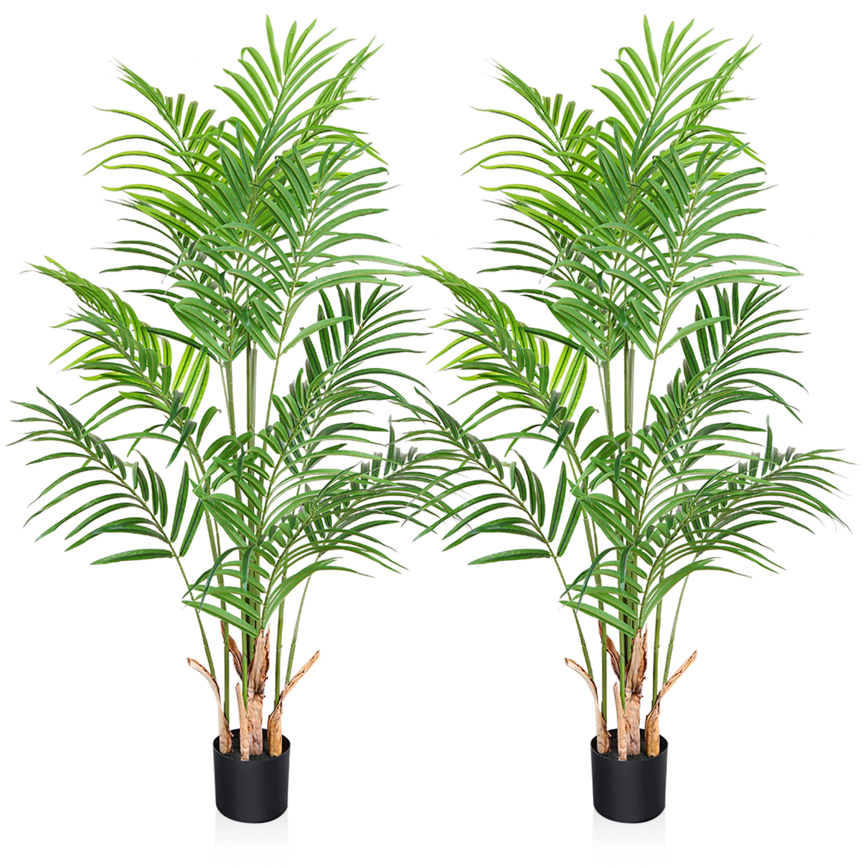 2Pack 4.6'Artificial Areca Palm Tree, Fake Yellow Palm Plants in Pot, Pre Potted Faux Greenry Pla... | Walmart (US)