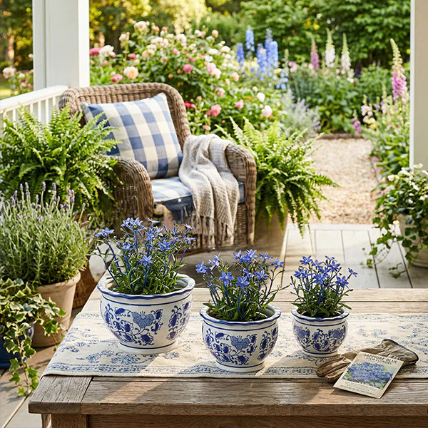 Floral Blue and White Planter, Set of 3, Choose Your Style - Decor Steals | Decor Steals