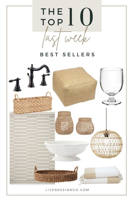Last week bestselling items for the home. Woven utensil holder caddy. Outdoor dining. Outdoor drinkware. Acrylic drinkware. Outdoor woven pouf. Bathroom faucet. Indoor outdoor neutral area rug. Woven outdoor lantern candle holders. Outdoor woven pendant. Turkish towel. Beach towel. Pool towel. Fringe towel. Decorative bowl. Paper machete bowl. Coffee table decor. Woven tray. 

#LTKSeasonal #LTKHome #LTKSaleAlert