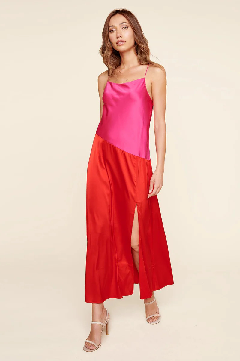 Happy Go Lucky Color Block Satin Dress | Sugarlips