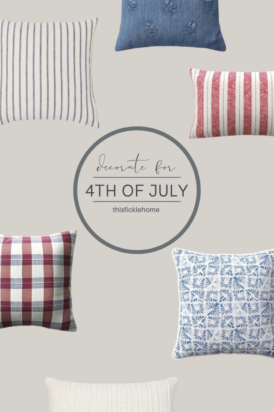 4th of July decor, red white and blue pillows, blue striped pillow, fireworks pillow, plaid blue and red pillow, white lumbar pillow, red striped pillow.

#LTKhome #LTKsalealert #LTKSeasonal