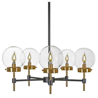 BELLADONNA Adonis 5-Light Black and Gold Chandelier with Clear Glass Shades 11010525BKG - The Hom... | The Home Depot