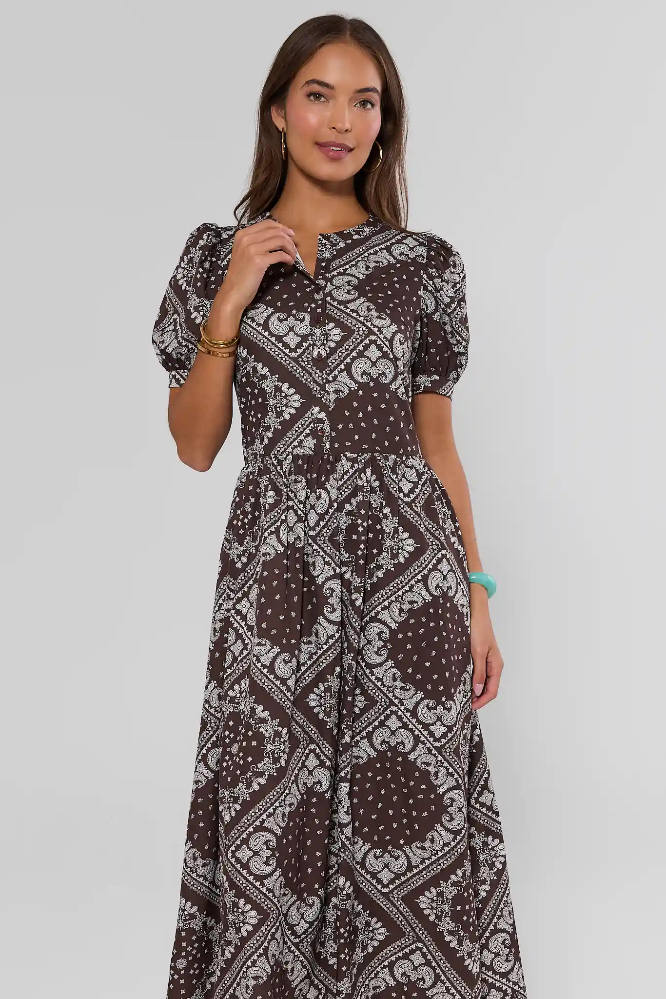 Brown Bandana Printed Maxi Dress | Avara