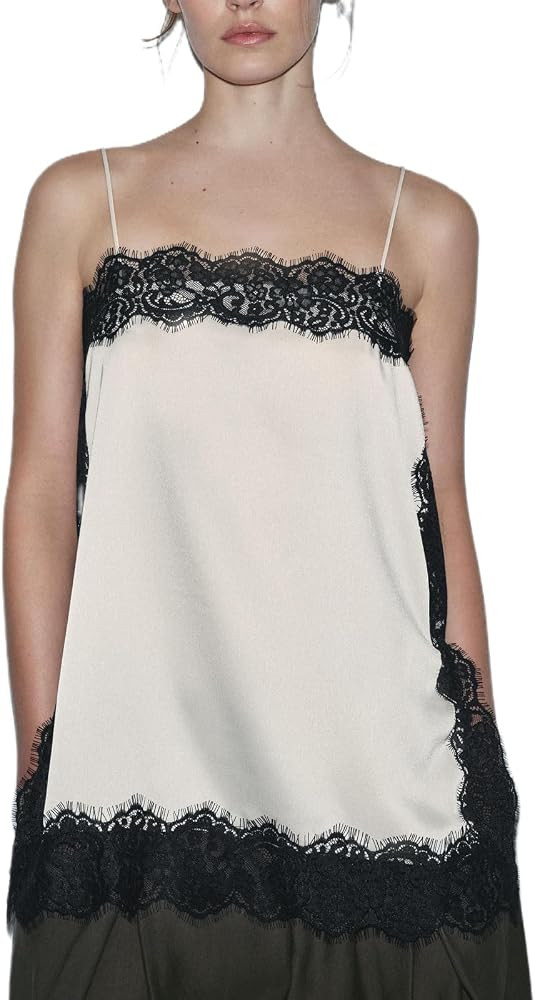 Yoawdats Women Satin Lace Long Tank Tops Sleeveless Silk Camisole Lace Trim Square Neck Silk Spag... | Amazon (US)