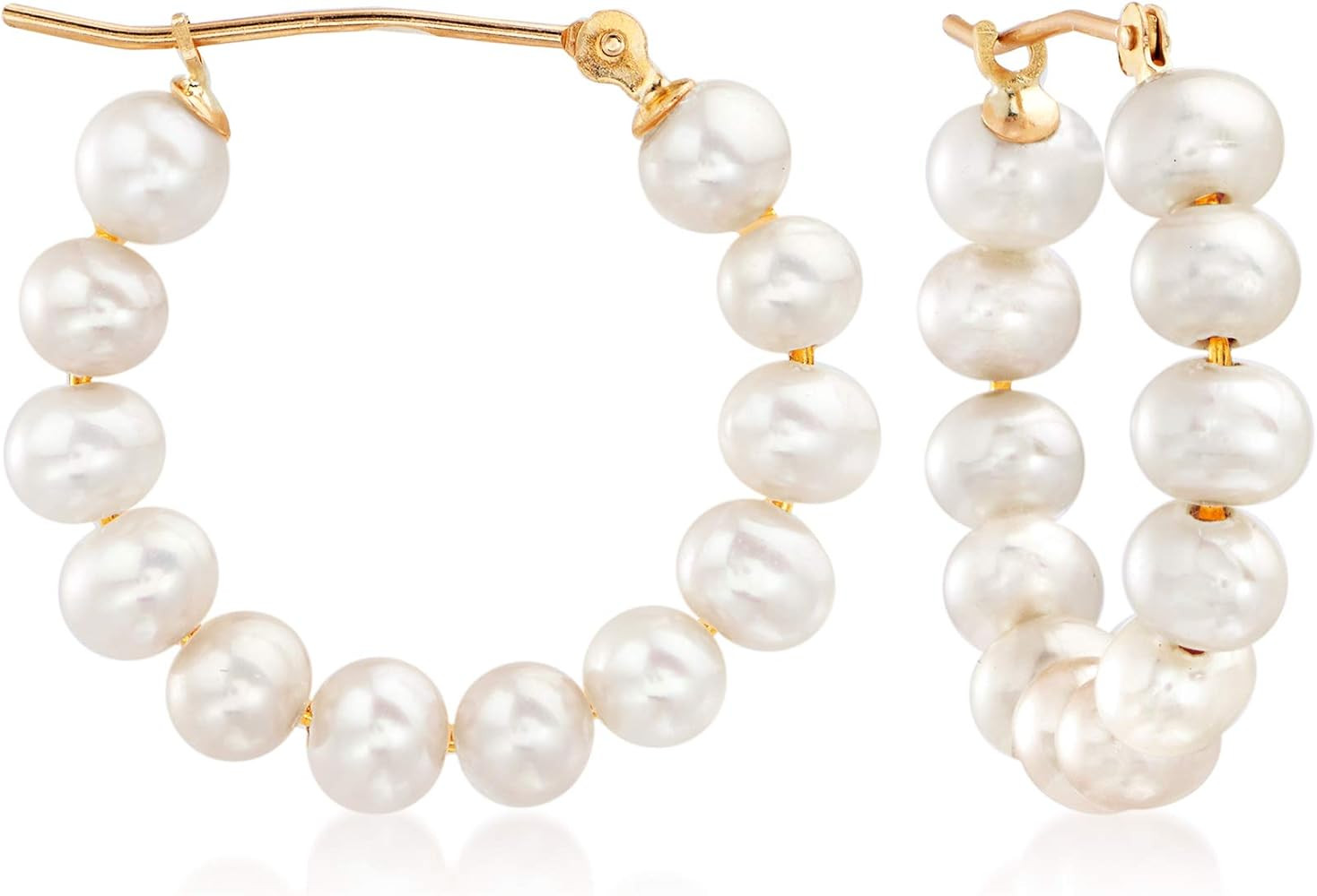 Ross-Simons 4-5mm Cultured Pearl Hoop Earrings in 14kt Yellow Gold | Amazon (US)