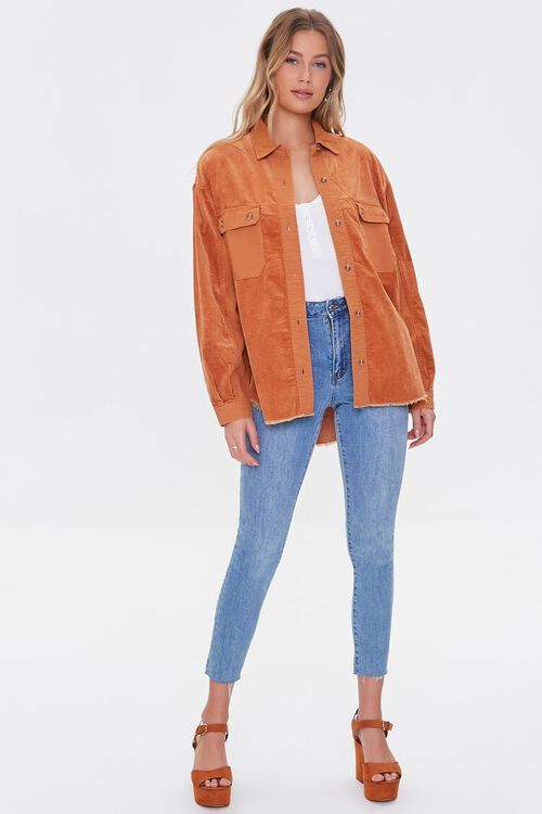 Corduroy Frayed High-Low Shacket | Forever 21 (US)