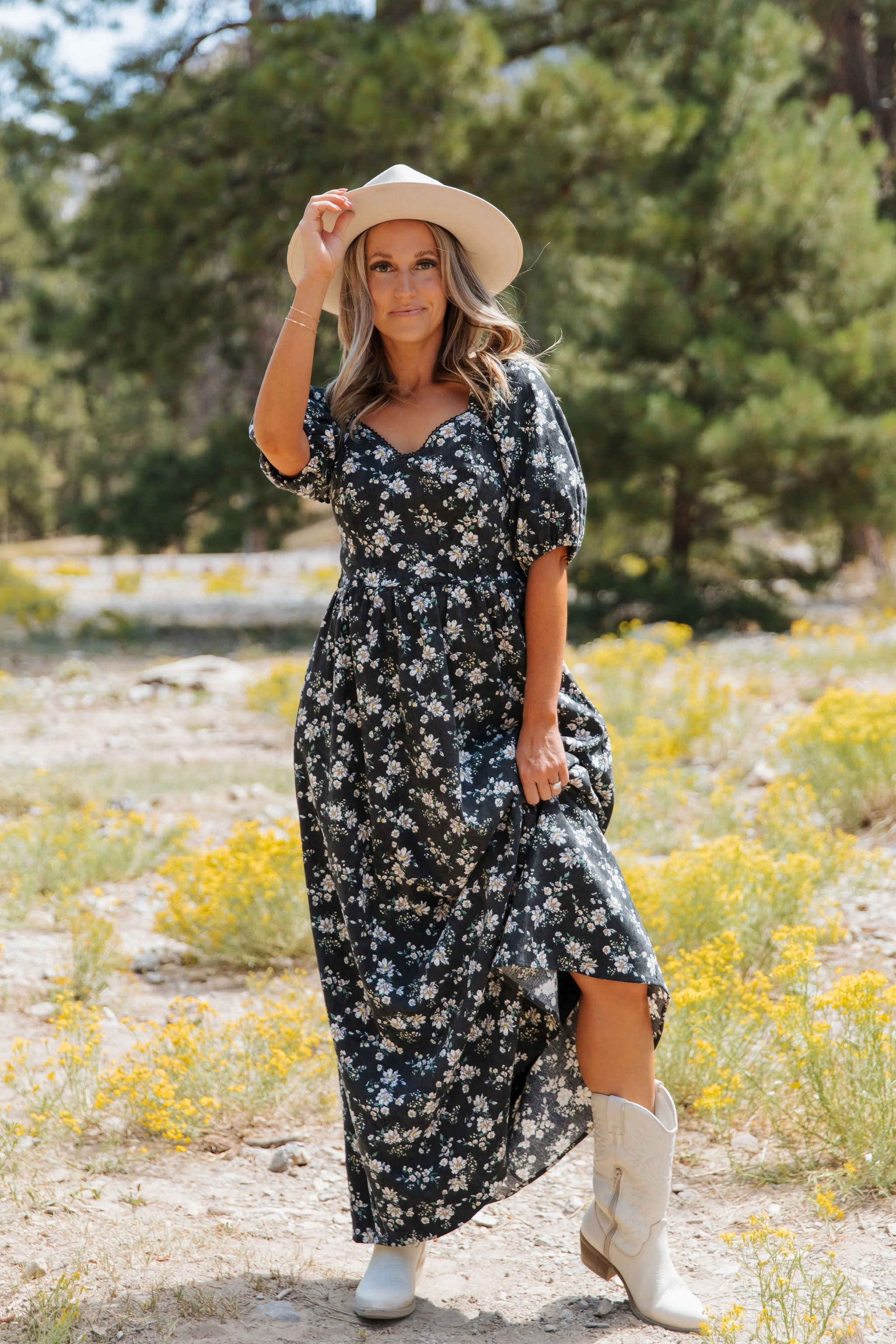 THE EMMY LOU DRESS IN BLACK FLORAL BY PINK DESERT | Pink Desert