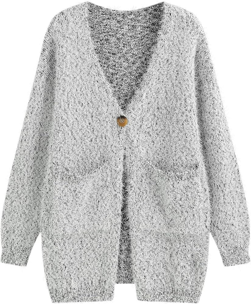 ZAFUL Womens Open Front Fuzzy Cardigan Sweaters Long Sleeve Oversized Loose Knit Sweater with Poc... | Amazon (US)
