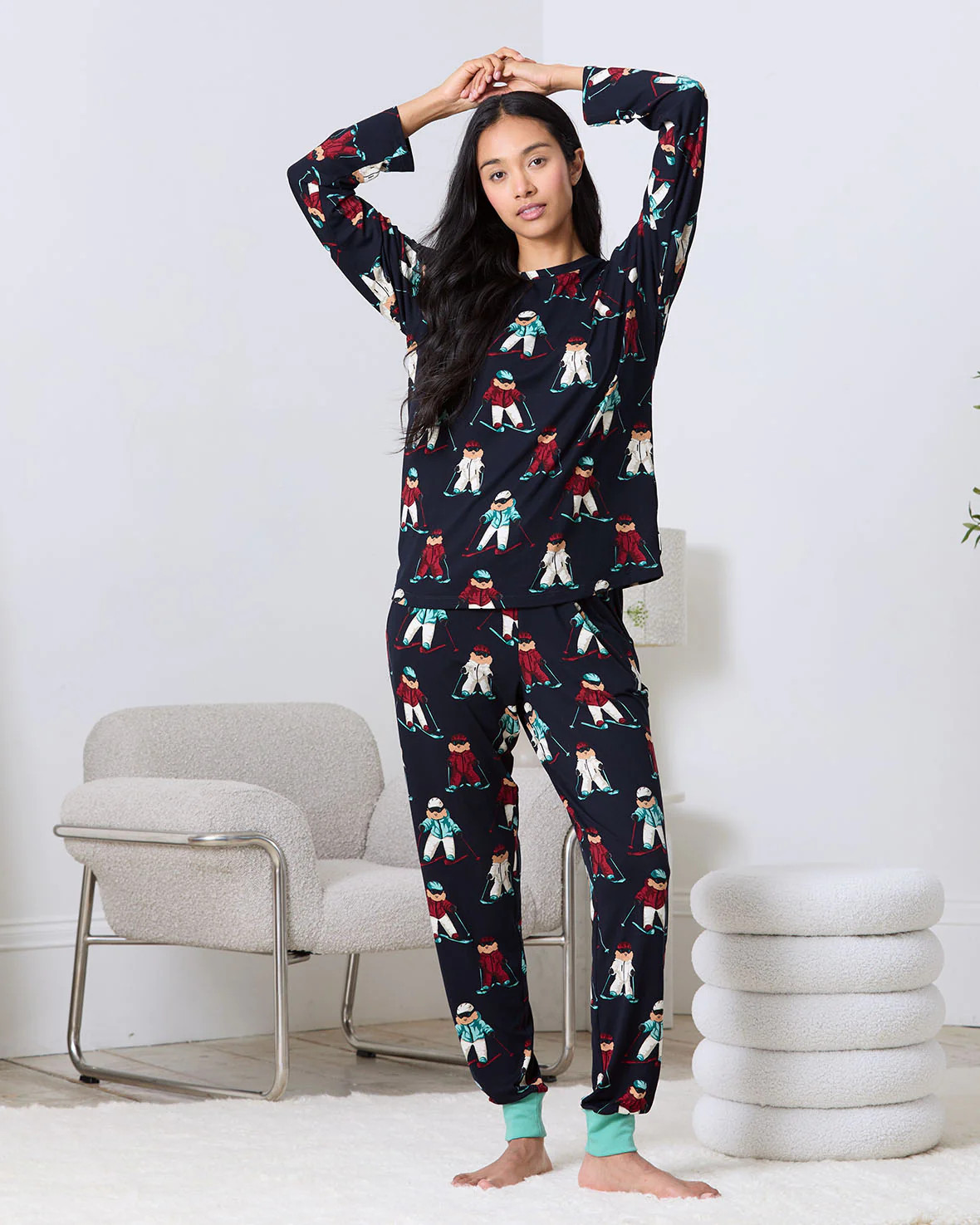 Skiing Chip the Cockapoo Dog Print Long Pyjama Set | Chelsea Peers NYC