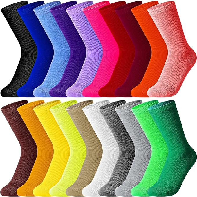 20 Pairs Women's Solid Color Crew Socks Lightweight Dress Sock for Women Girls | Amazon (US)