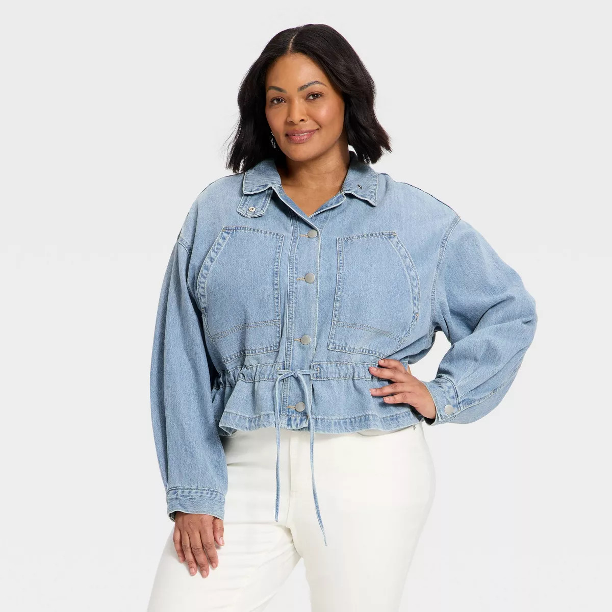 Women's Cinched Denim Jacket - Universal Thread™ Light Wash XXL | Target