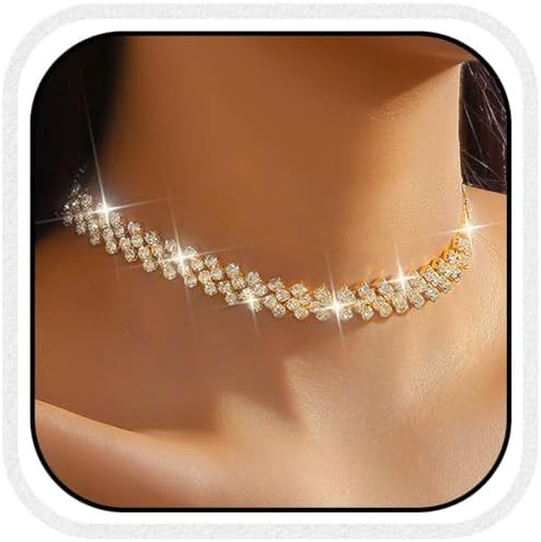 CLOACE Rhinestone Choker Necklace Diamond Row Necklaces Sparkly Crystal Necklace Chain Jewerly Pr... | Amazon (US)