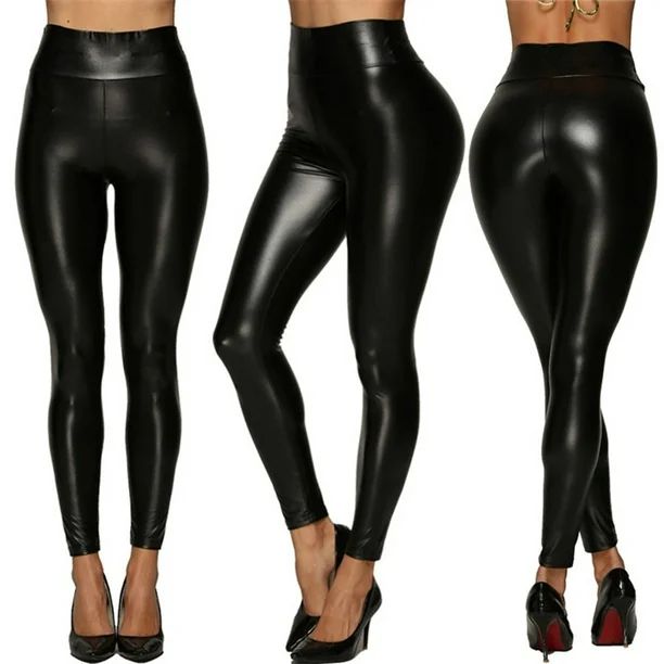 VISNXGI High Waist Faux Leather Leggings Women Hot Sexy Black Faux Leather Leggings Shiny Pants S... | Walmart (US)