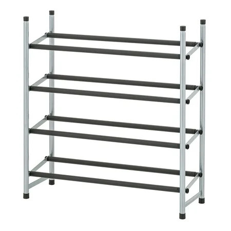 Mainstays 4-Tier Expandable Stackable Closet Storage Shoe Rack Organizer Shelf, Up to 20 Pairs, Metal, Black, Silver | Walmart (US)