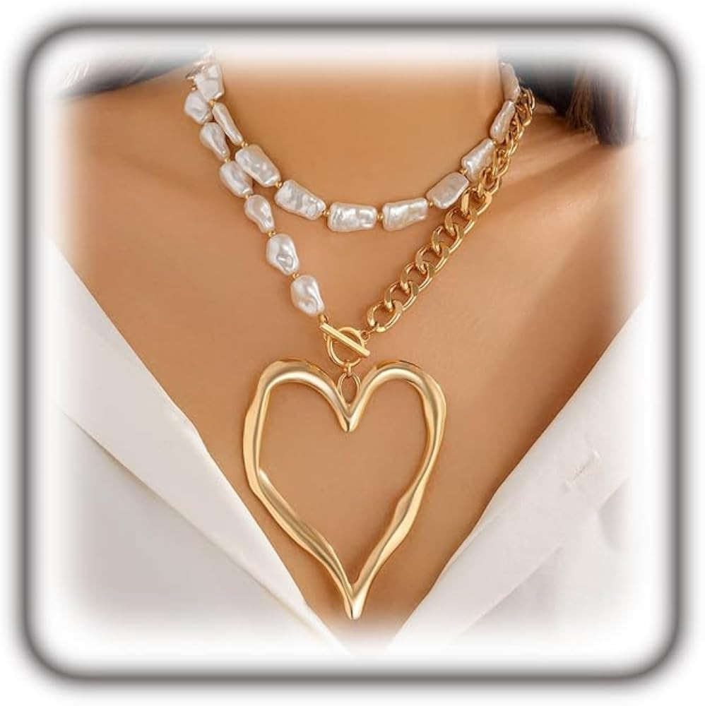 Y2k Large Heart Necklaces for Women Chunky Big Heart Pendant Necklace Exaggerated Layered Love Pe... | Amazon (US)
