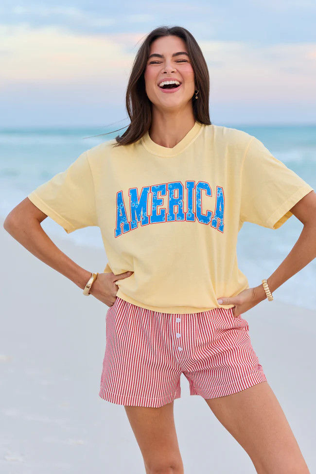 America Floral Yellow Graphic Tee | Pink Lily