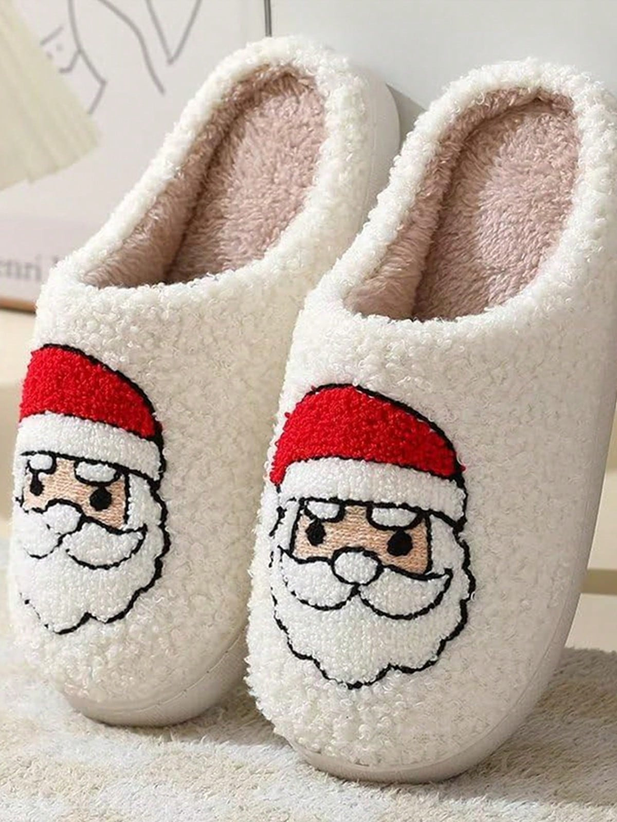 Christmas Style Pattern Fuzzy Slippers, Winter Warm Closed Toe Flat Floor Shoes, Cozy Soft Sole H... | SHEIN