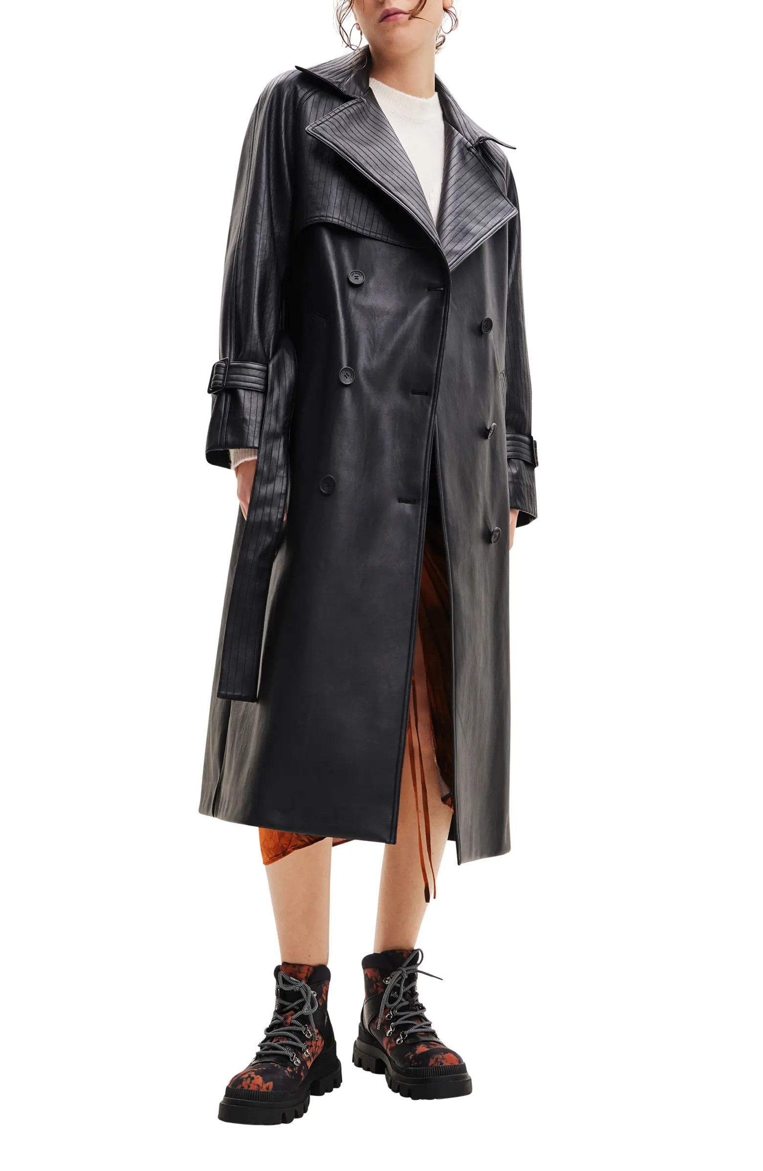 Desigual Belted Faux Leather Trench Coat | Nordstrom | Nordstrom