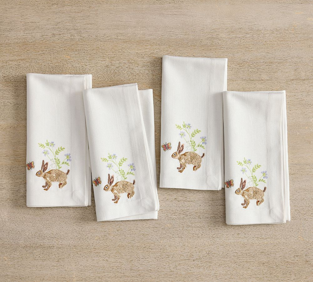 Bunny Embroidered Cotton Napkins, Set of 4 - White | Pottery Barn (US)