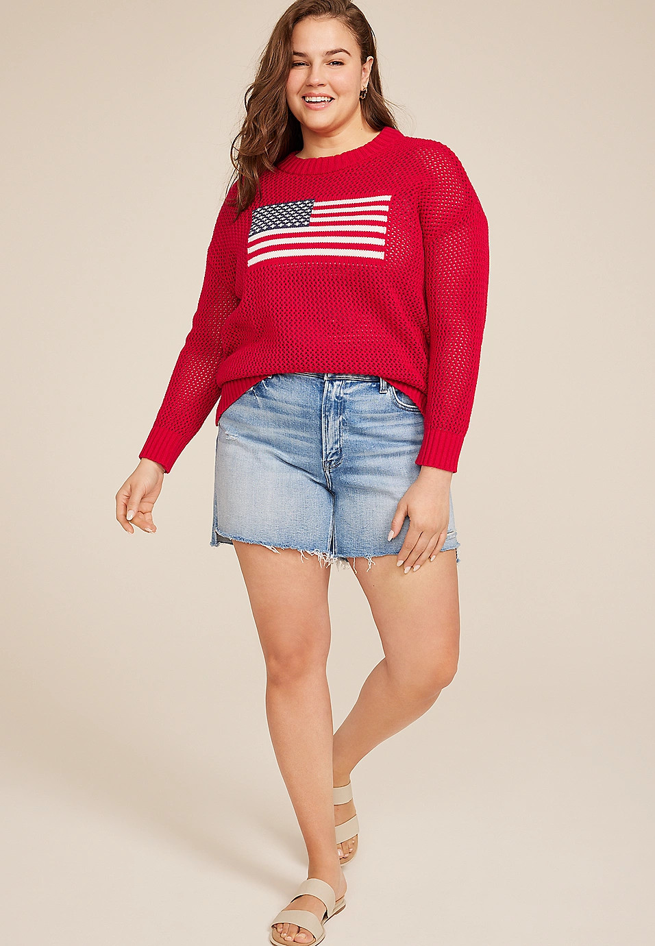Plus Size Americana Open Stitch Sweater | Maurices