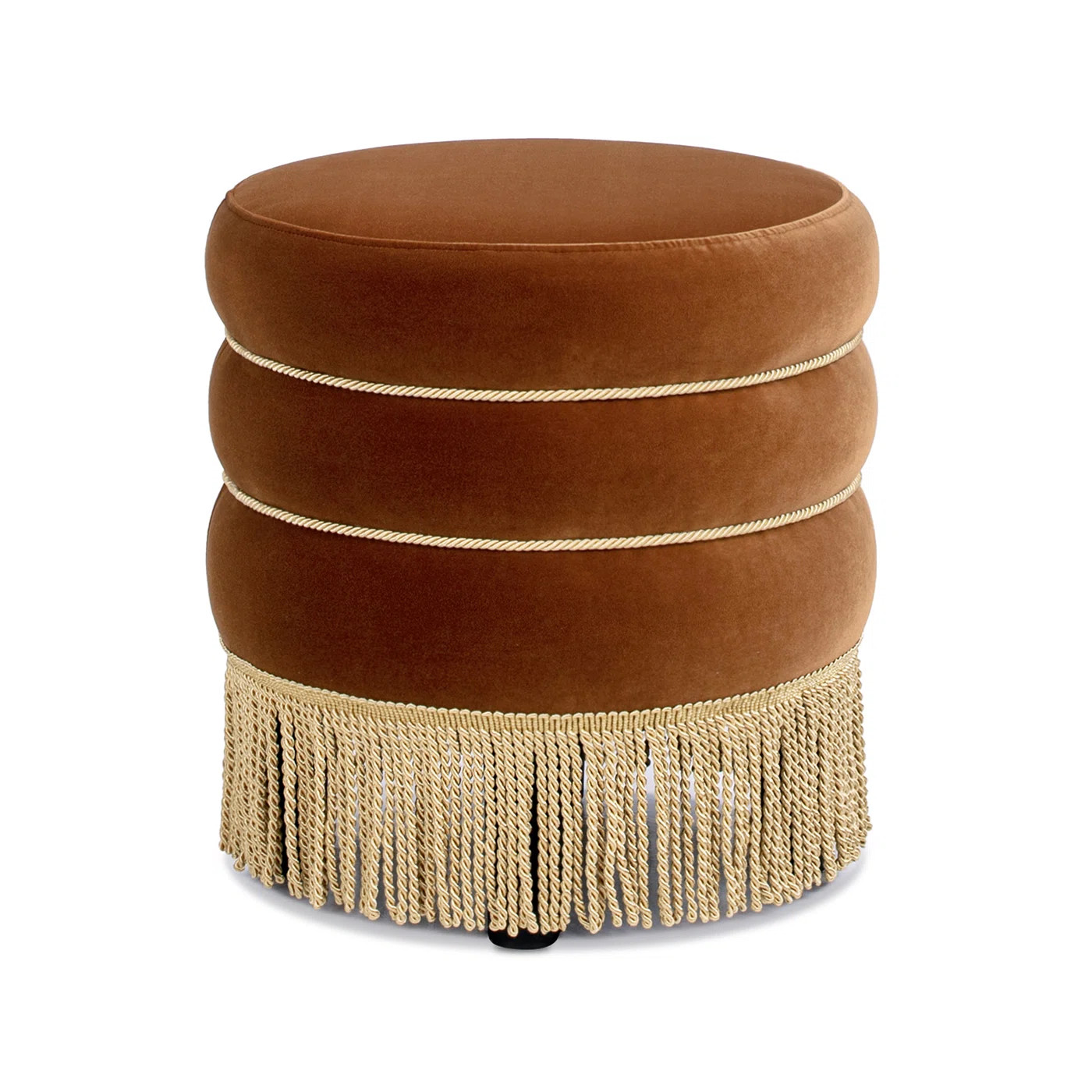Edward 17.5" Round Upholstered Ottoman With Bullion Fringe | Wayfair North America