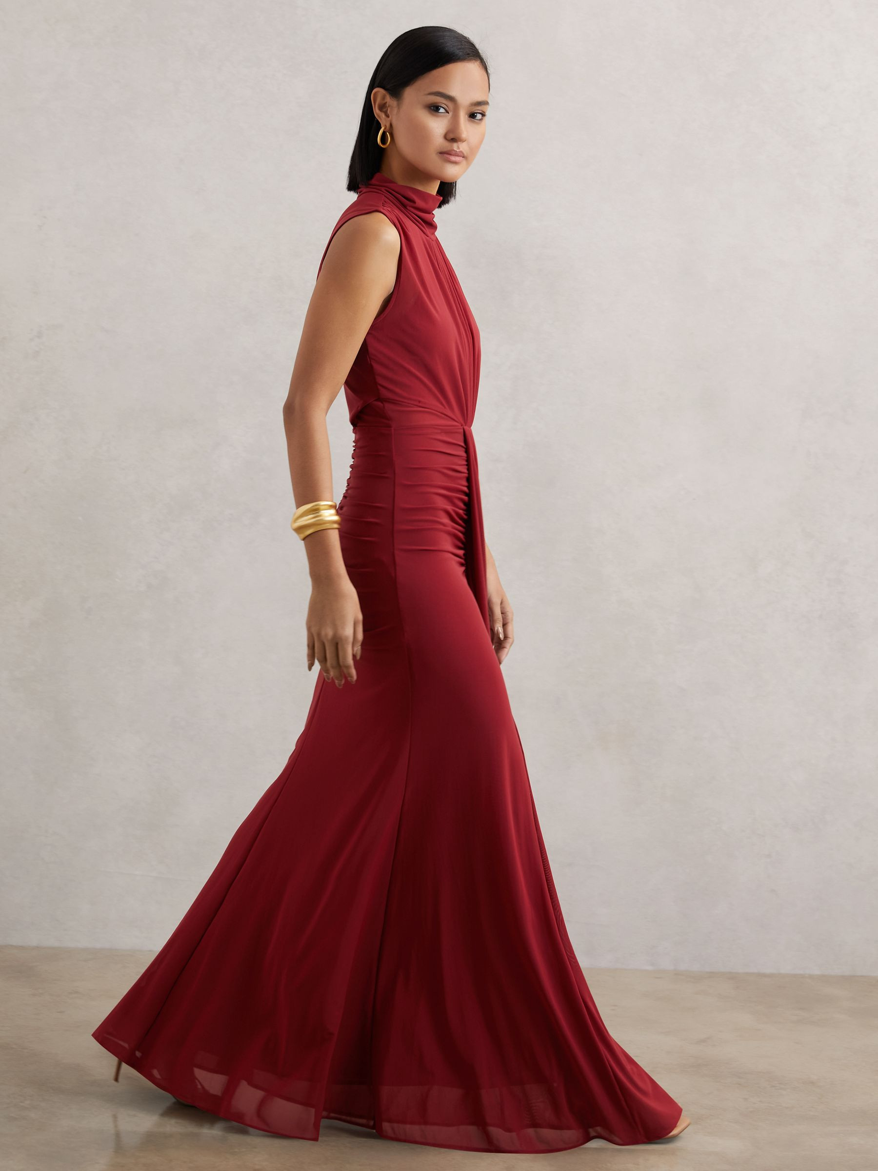 Ruched Sleeveless Maxi Dress in Dark Red | Reiss UK