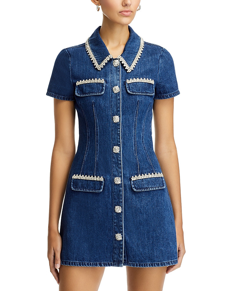 Self-Portrait Denim Rhinestone Trim Dress | Bloomingdale's (US)