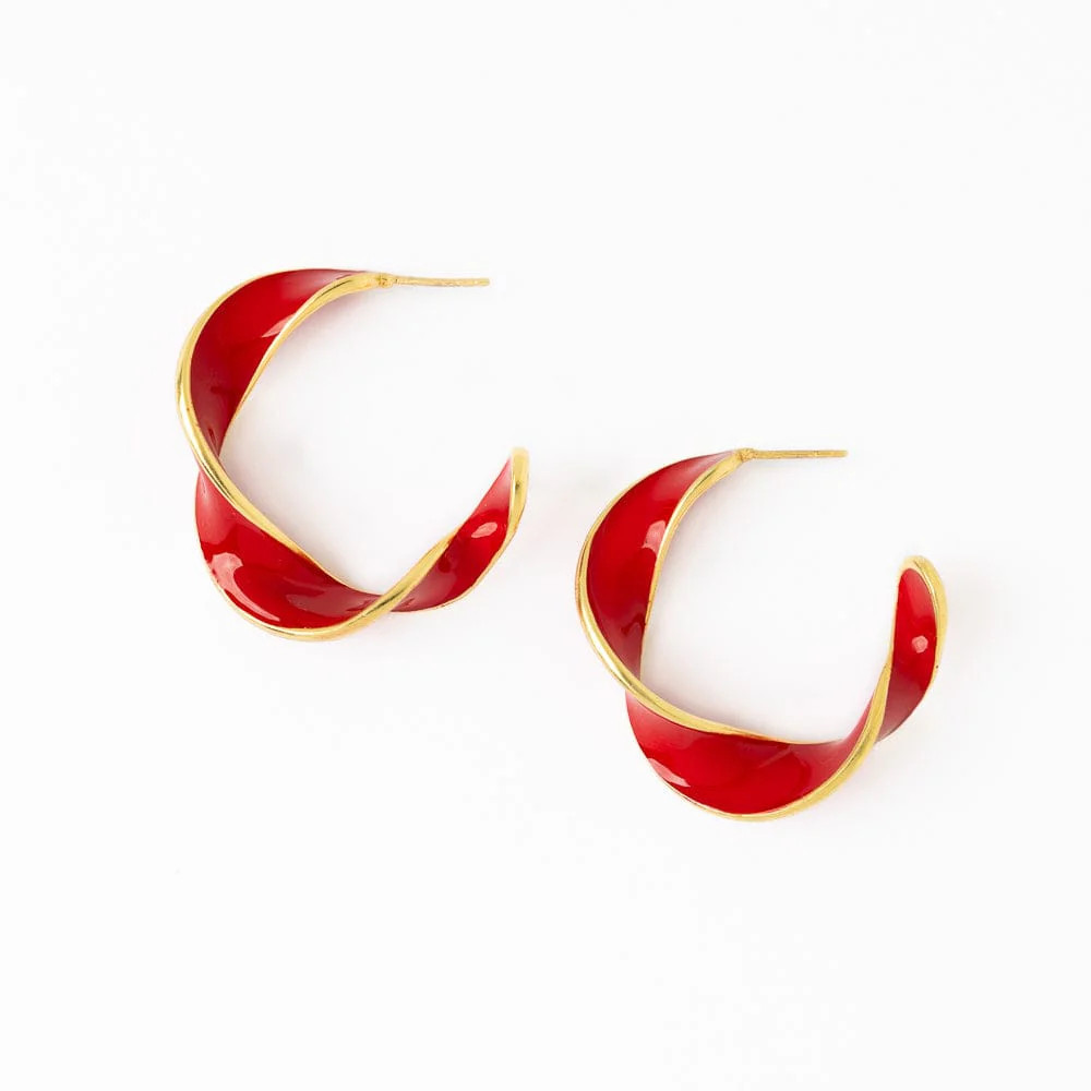 Vanessa Twisted Enamel Hoop Red | INK+ALLOY