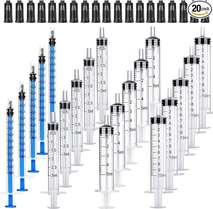 20 Pack Plastic Syringes - 1ml / 3ml / 5ml / 10ml - Separate Sterile Packaging Syringe Without Ne... | Amazon (US)