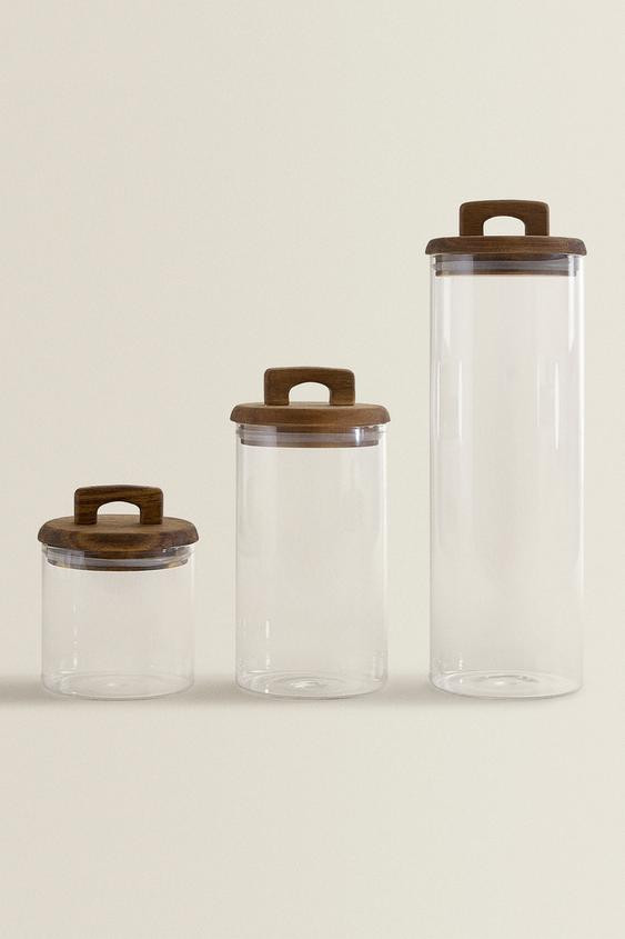 BOROSILICATE GLASS AND WOOD STORAGE JAR | Zara UK