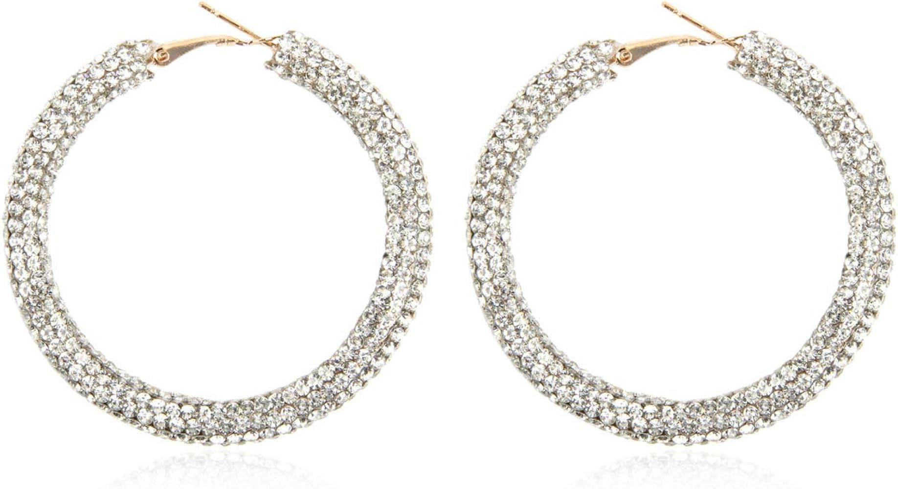 Sparkly Cubic Jewel Geometric Statement Hoop Earrings - Bling Crystal Rhinestone Glitter Hexagon ... | Amazon (US)