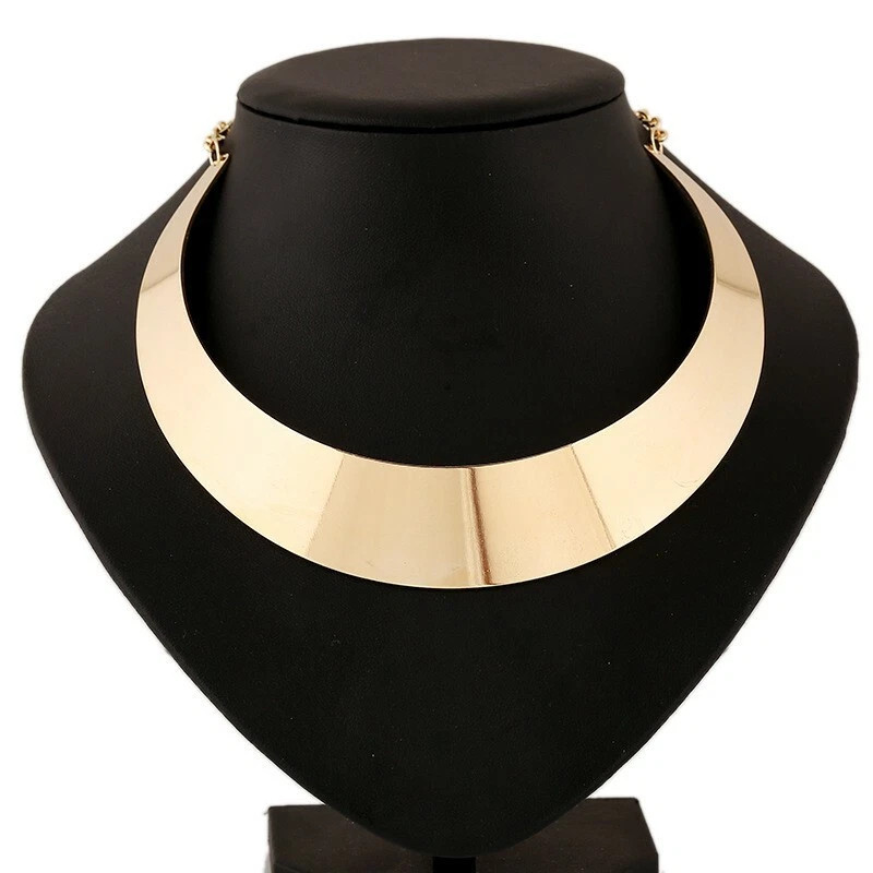 Gold Choker Necklace Metal Statement Thick Festival Party Shiny Collar Big Large | eBay UK
