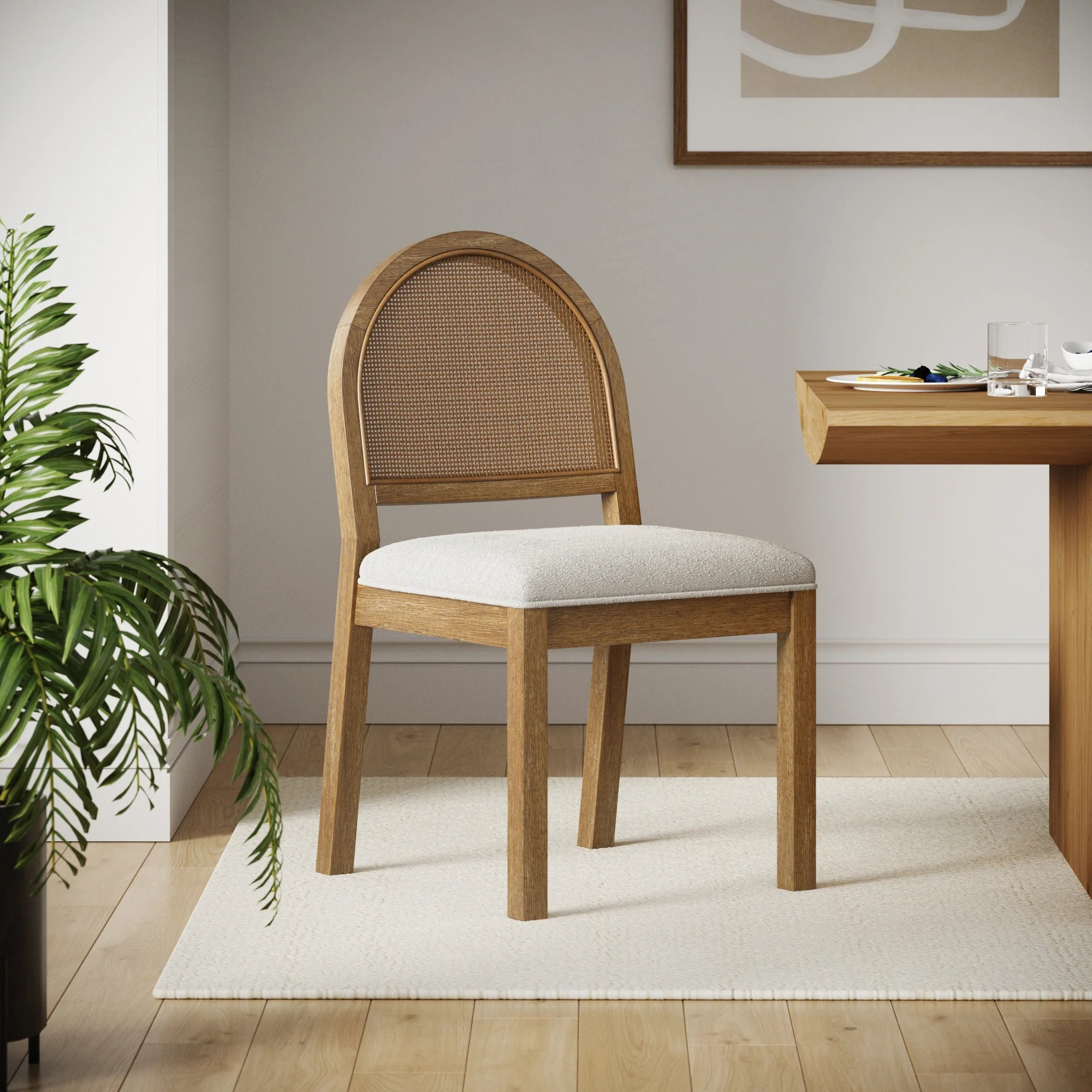Boucle & Rattan Dining Chair Light Brown | Nathan James