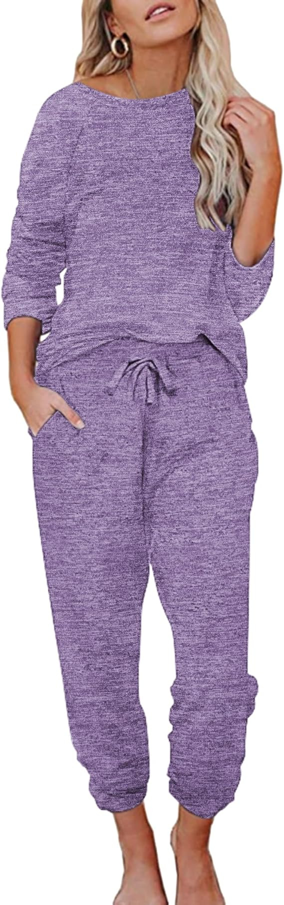 Ekouaer Womens Pajamas Set Long Sleeve Loungewear Soft Lounge Set Joggers with Pockets | Amazon (US)