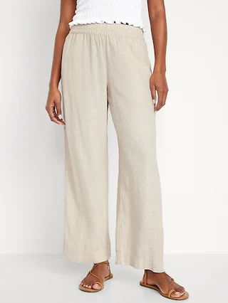 High-Waisted Linen-Blend Wide-Leg Pants for Women | Old Navy (US)