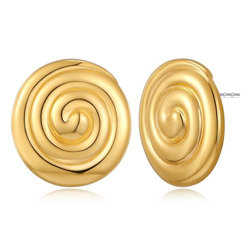 MUYAN Gold Vintage Round Swirl Stud Earrings for Women Trendy Round Spiral Textured Disc Stud Earrings Jewelry | Amazon (US)
