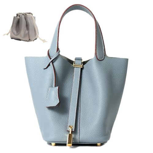 Genuine Leather Lock Design Bucket Bag Vegetable Basket, Fashionable and Versatile Satchel Handba... | Amazon (US)