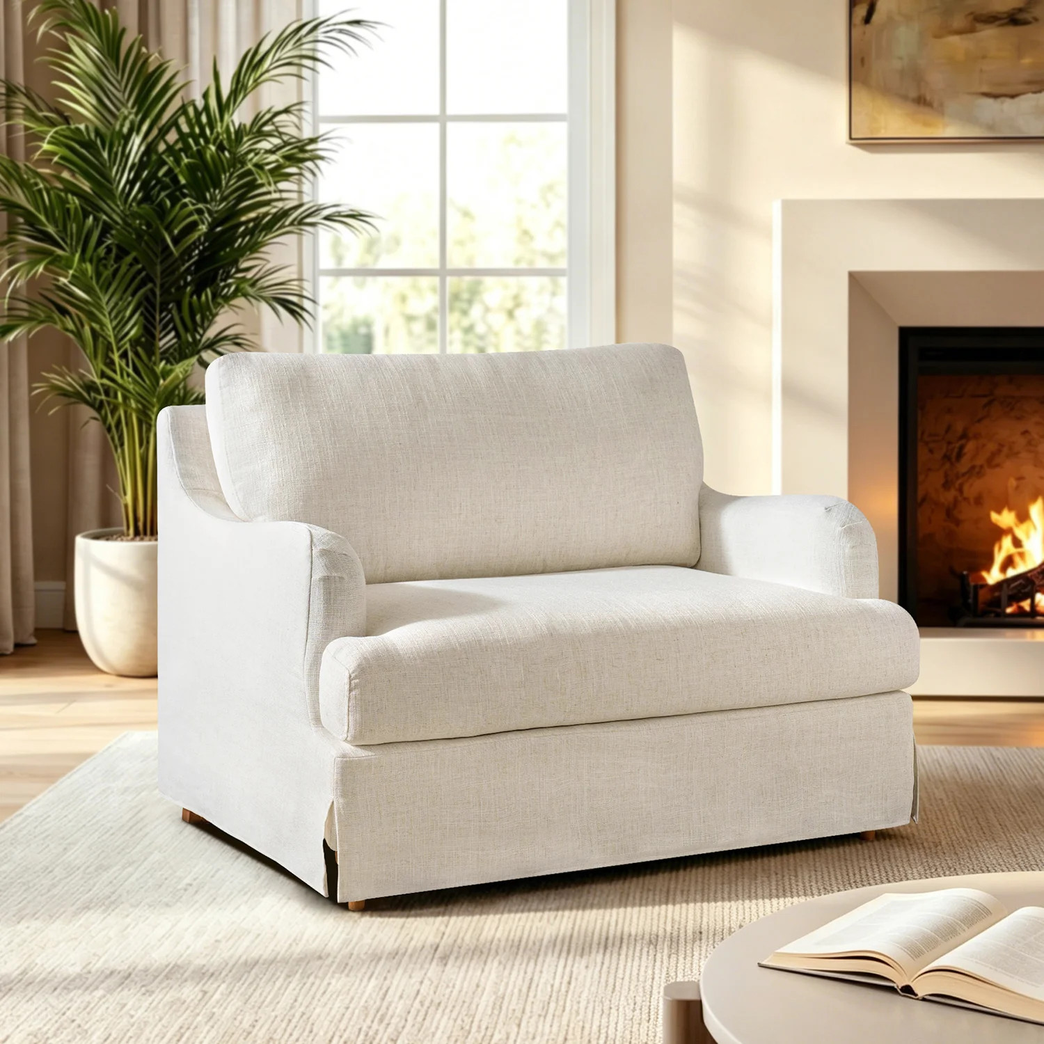 Terren 45.5'' W Farmhouse Oversized Slipcovered Parsons Chair with Unique Arms | Wayfair North America