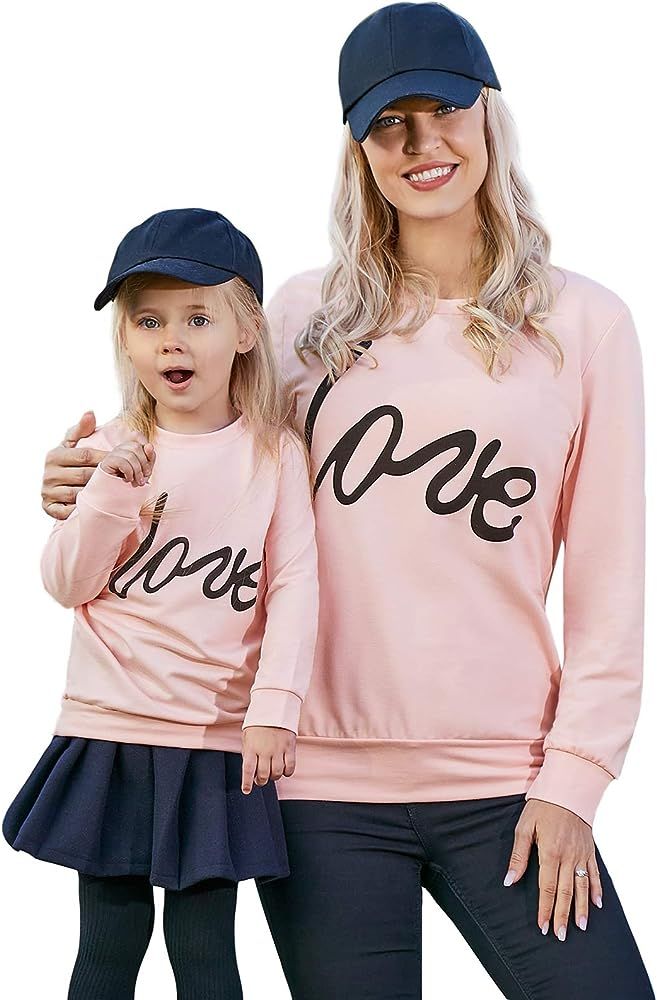 Mommy and Me Outfits Love Heart Valentine's Day Shirt Long Sleeve Pullover Sweatshirt | Amazon (US)