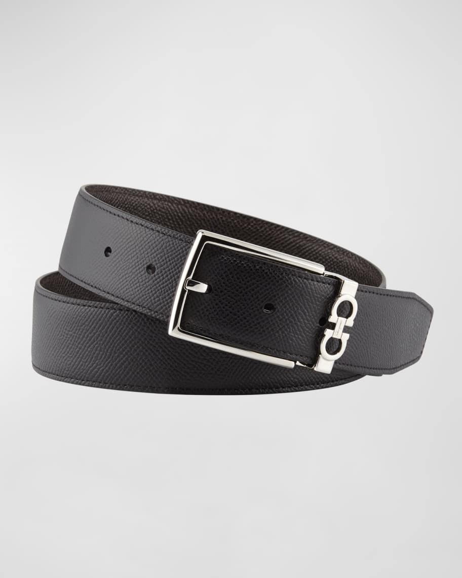 Ferragamo Men's Reversible Textured Leather Belt with Classic Buckle | Neiman Marcus