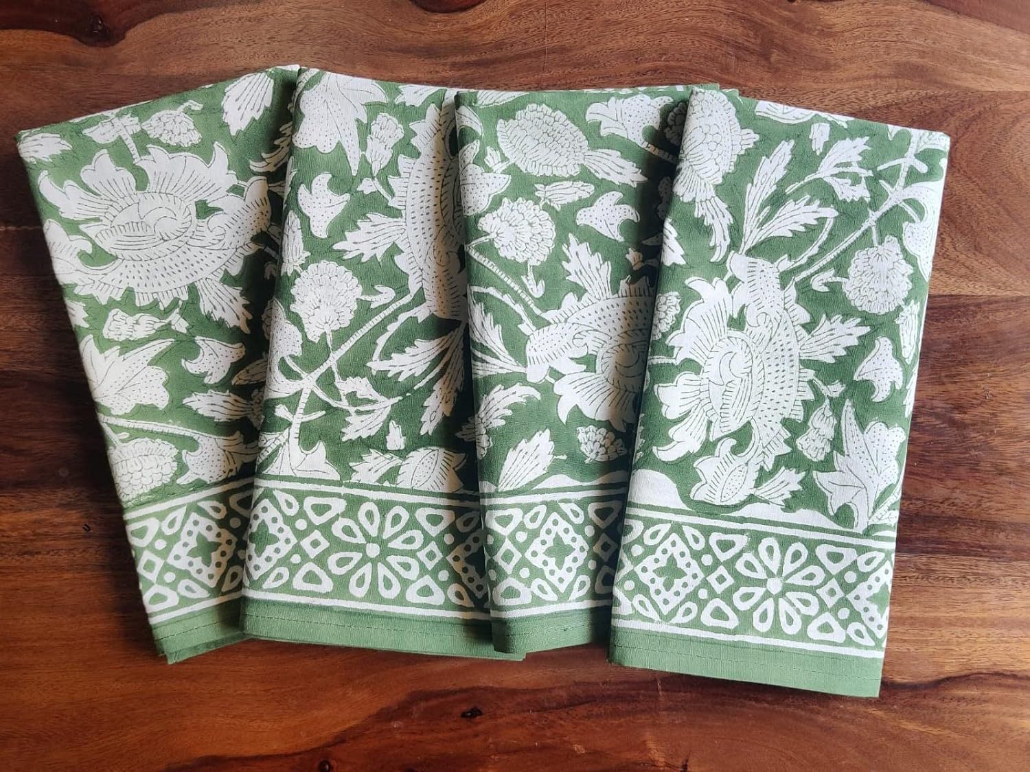 ATOSII Meraki Green Cloth Napkins, Handblock Print 100% Cotton Designer Set of 4 Table Linen, Per... | Amazon (US)