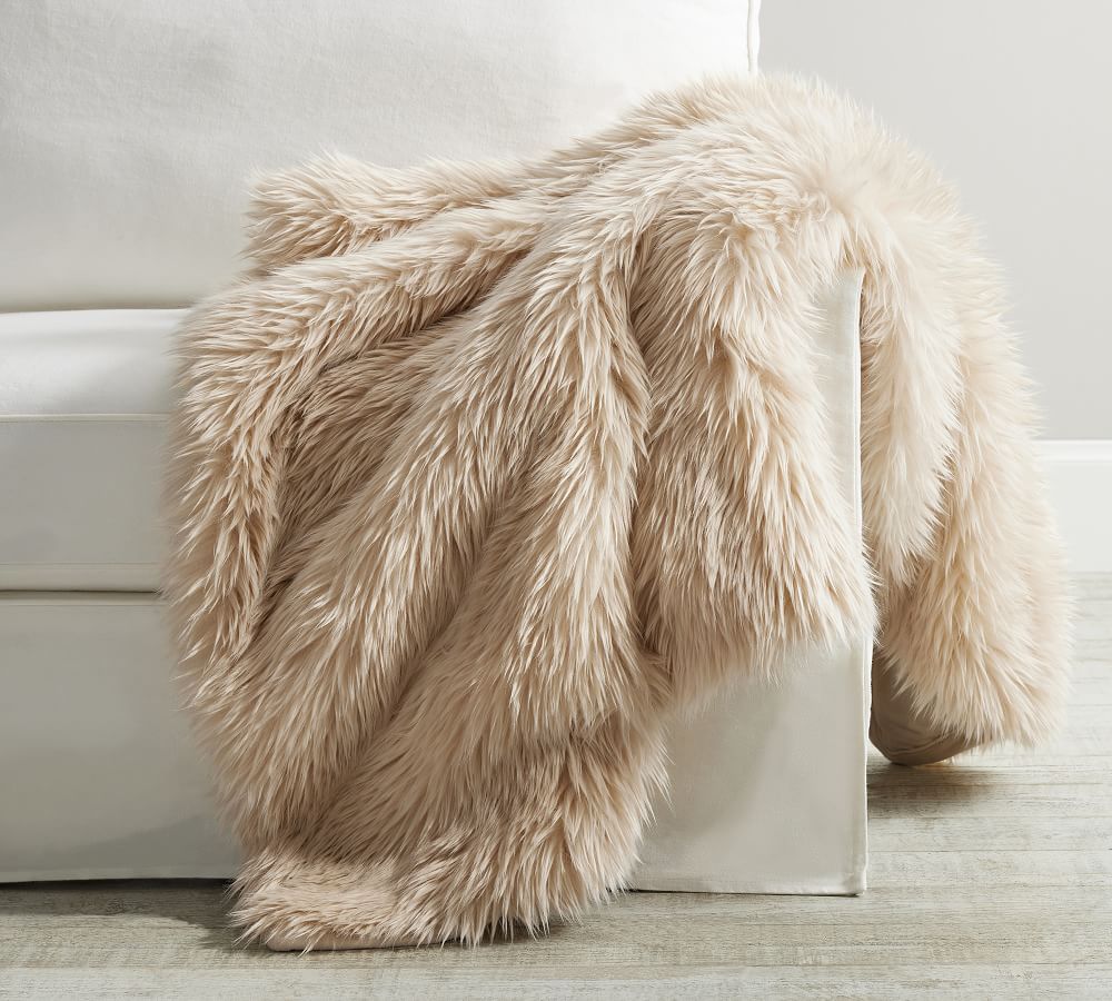 Faux Real Fur Throw, 50 x 60&amp;quot;, Bisque | Pottery Barn (US)