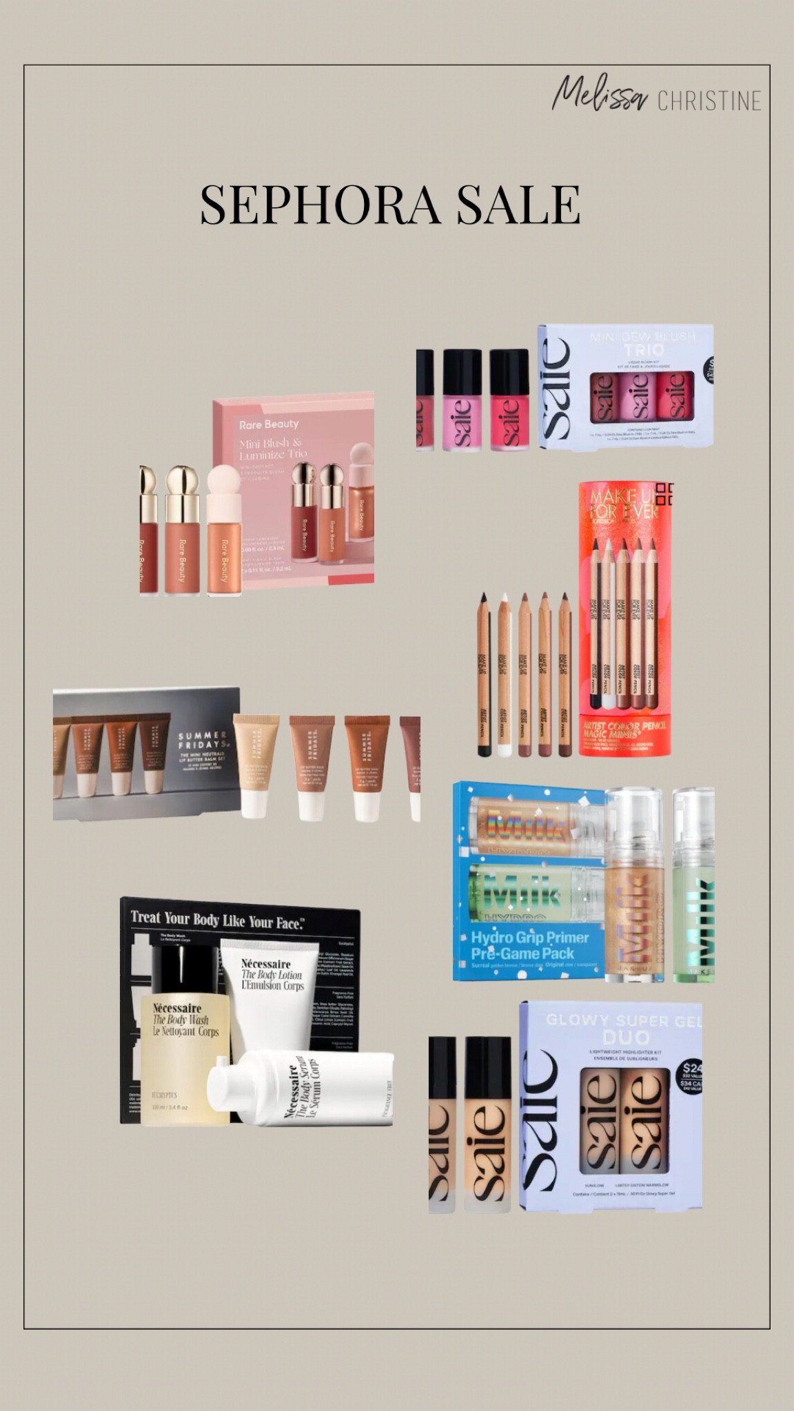 SEPHORA SALE GIFT SETS THAT ARE WORTH THE MONEY! I have used all these products minus the makeup forever (it’s in my cart) and these gift sets are so worth it in my opinion! 

-Saie blushes: these are my most used blushes and the limited holiday color looks so pretty! It’s a good size because it takes a while for you to finish them
-Rare beauty blush kit- same thing. Small size is much better!
-summer fridays neutrals- I love all these shades and love mini lip balms so perfect for a gift!
-makeup forever lip and eye pencils. Adding this to my cart!
-Milk Makeup Primer & Setting spray- I use both of these EVERYDAY
-Necessaire - I’ve been using the body serum & body lotion for years. The body wash is great too so I find this perfect
-Saie Glowy Gel kit- I bought this last year and it is my favorite. The size is perfect because it takes a while to finish.

#LTKBeauty #LTKGiftGuide #LTKSaleAlert