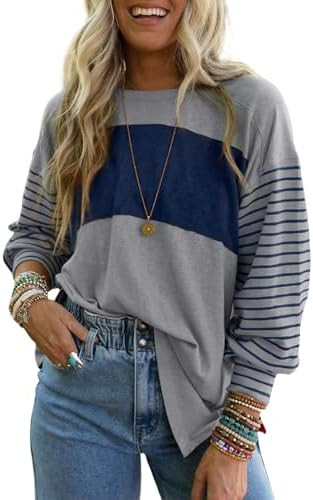 Dokotoo Long Sleeve Tops Oversized Color Block Womens Shirts 2026 Blouses | Amazon (US)