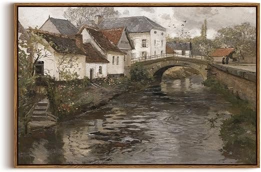 InSimSea Framed Canvas Wall Art Vintage Decor, Riverside Small Town Large Canvas Prints Home Deco... | Amazon (US)