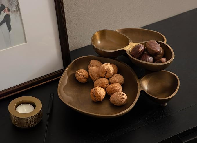 Kate and Laurel Cluso Modern Metal Tabletop Footed Cluster Tray, 14 x 10, Antique Brass, Sculptur... | Amazon (US)
