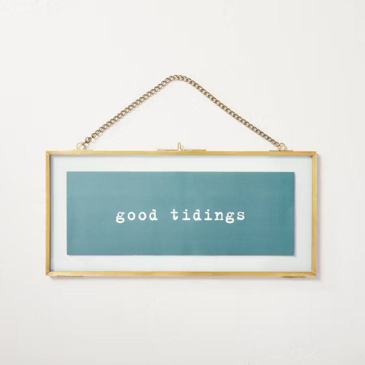 Framed 6"x13" Good Tidings Holiday Wall Décor Green/Brass - Hearth & Hand™ with Magnolia | Target