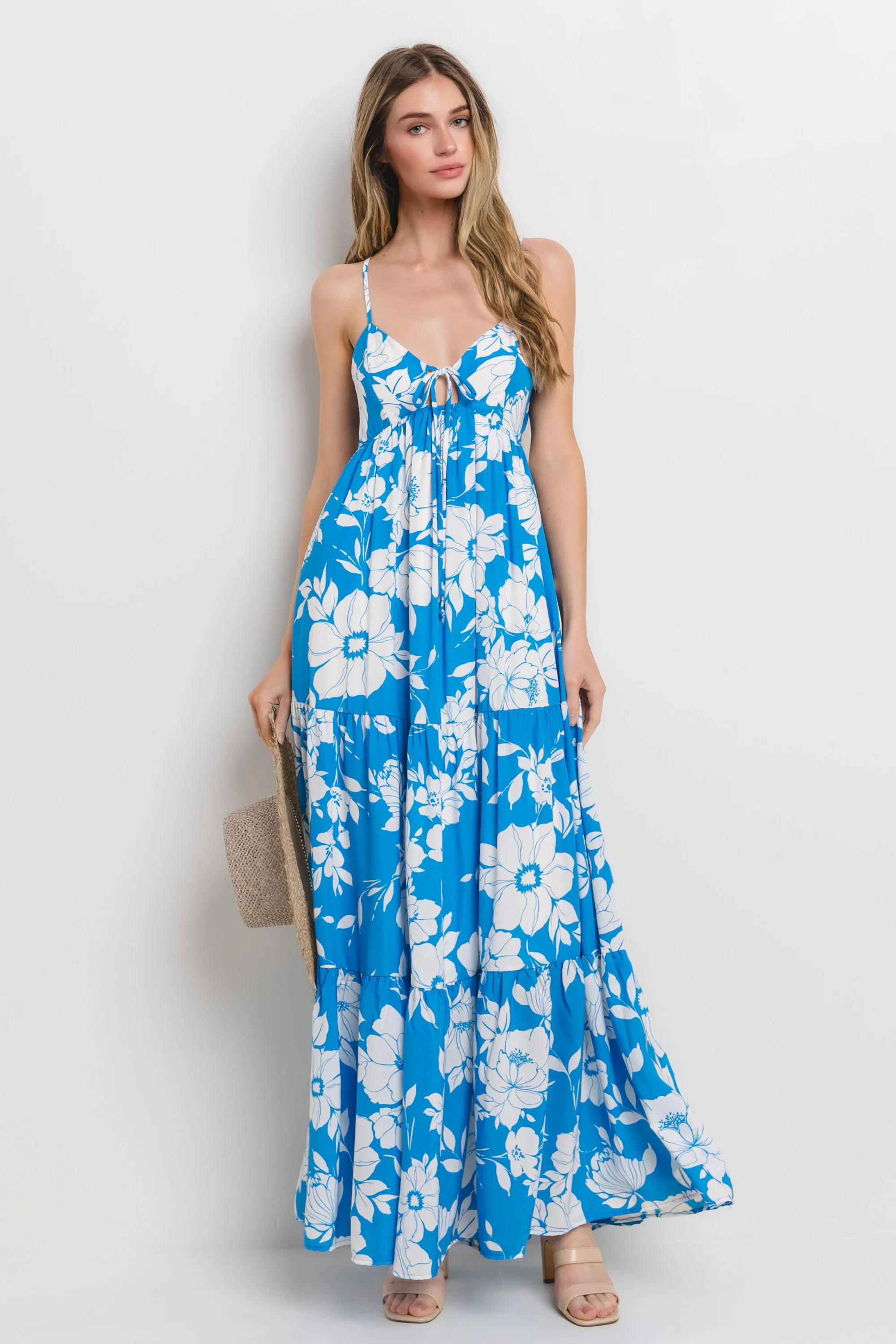 Royal Tropical Floral Open Back Maxi Dress | PinkBlush Maternity